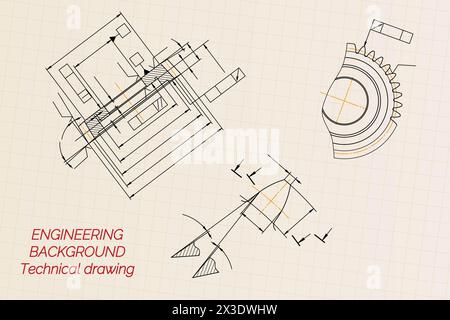 Mechanical engineering drawings on light background. Cutting tools ...