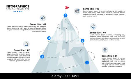 Infographic template with icons and 5 options or steps. Mountain. Can be used for workflow layout, banner, diagram, webdesign. Vector illustration Stock Vector