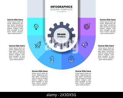 Infographic template with icons and 6 options or steps. Gear. Can be used for workflow layout, diagram, banner, webdesign. Vector illustration Stock Vector