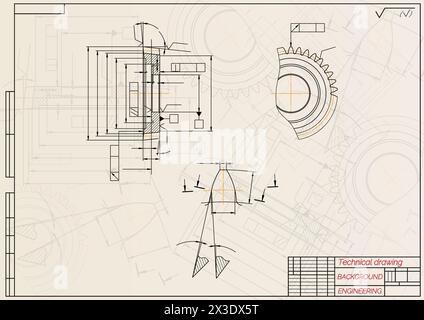 Mechanical engineering drawings on light background. Milling machine ...