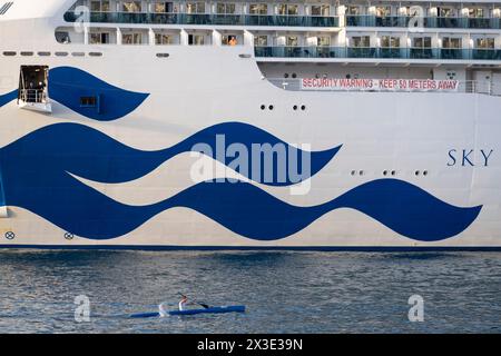 The giant 'Sky Princess' cruise ship slowly edges its way backwards ...