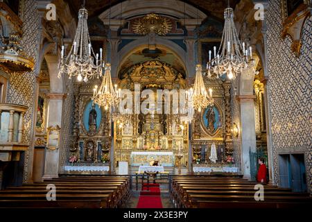 An interior of the Igreja de Sao Pedro (church), on 21st April 2024, in Funchal, Madeira, Portugal. Stock Photo