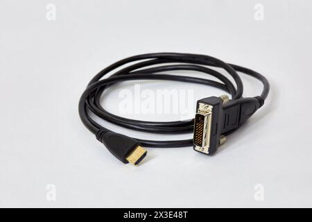 DVI HDMI cable on white background. Stock Photo