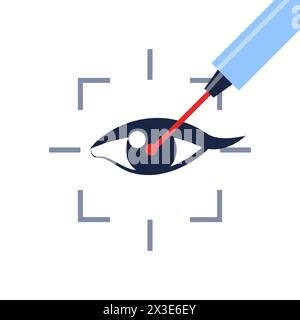 Eye laser surgery, ophthalmology lasik treatment icon, vector vision medical correction. Eye laser surgery line icon for cornea disease or myopia oper Stock Vector