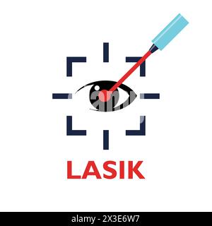 Eye laser surgery, ophthalmology lasik treatment icon, vector vision medical correction. Eye laser surgery line icon for cornea disease or myopia oper Stock Vector