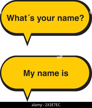 Whats your name and my name is yellow speech bubbles on a white background Stock Vector