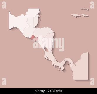 Vector illustration with Central America land with borders of states and marked country El Salvador. Political map in brown colors with regions. Beige Stock Vector