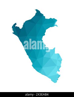 Vector illustration with simplified blue silhouette of Peru map. Polygonal triangular style. White background. Stock Vector