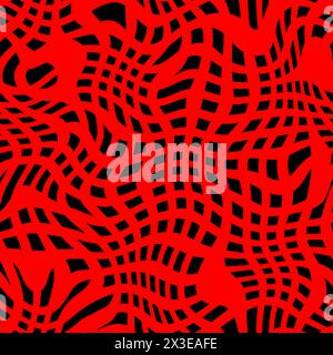Delicate black chaotic square dots on red  background seamless pattern. Soft abstract geometric pattern. Dots specks, flecks, stains seamless pattern Stock Photo