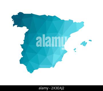 Vector illustration with simplified blue silhouette of Spain map. Polygonal triangular style. White background. Stock Vector