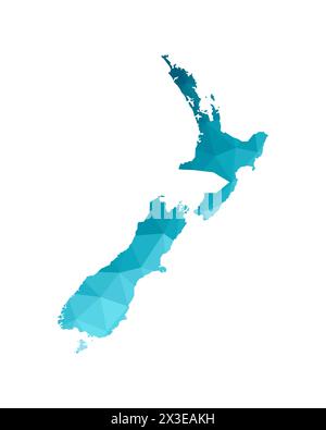 Vector illustration with simplified blue silhouette of New Zealand map. Polygonal triangular style. White background. Stock Vector
