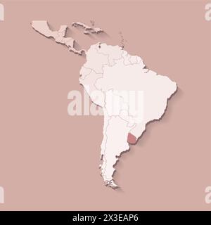 Vector illustration with South America land with borders of states and marked country Uruguay. Political map in brown colors with regions. Beige backg Stock Vector