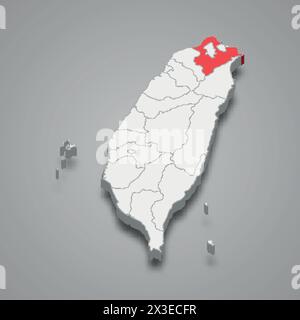 New Taipei City division highlighted in red on a grey Taiwan 3d map Stock Vector