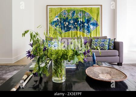 Art imitating life in stylish Brussels apartment, Belgium, Europe Stock Photo