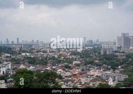 View from the Chinese Buddhist Temple Kek Lok Si to the City of George Town on Penang in Malaysia Stock Photo