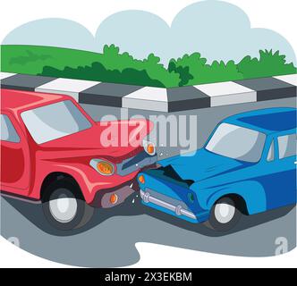 Car Accident Damage on the Road Vector Illustration Stock Vector