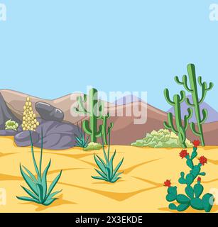 Cactus in desert vector illustration Stock Vector