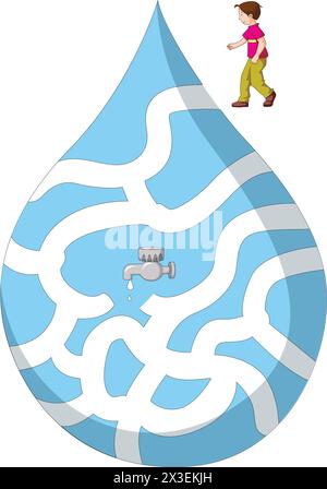 Find the way puzzle boy and tap vector illustration Stock Vector