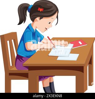Girl writing with a pencil vector illustration Stock Vector