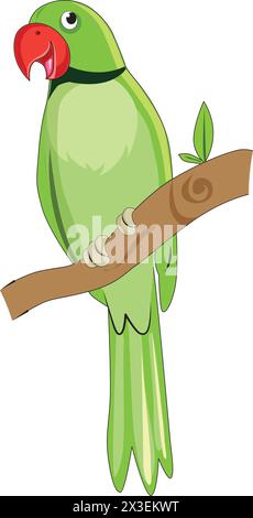 Cute Parrot Sitting on Twig Vector Illustration Stock Vector