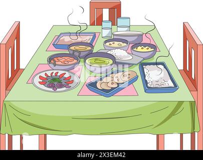 Food on a table vector illustration Stock Vector