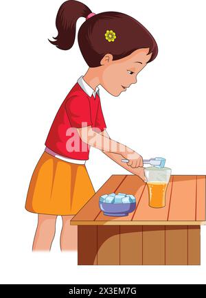 Girl putting ice cubes in glass vector illustration Stock Vector
