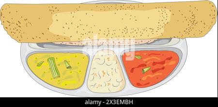 Dosa with idli and sambhar vector illustration Stock Vector