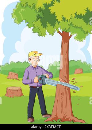 Man Cutting tree vector illustration Stock Vector
