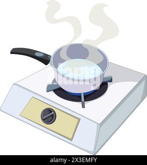 Isolated Water Boiling on Gas Stove Graphic Vector Illustration Stock Vector