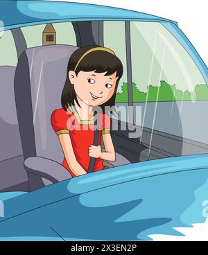 Girl travelling in the car vector illustration Stock Vector