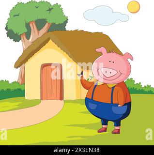 Pig outside the house vector illustration Stock Vector