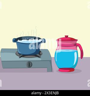 Water Boiling on Gas Stove Graphic Vector Illustration Stock Vector