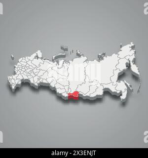 Tuva region highlighted in red on a grey Russia 3d map Stock Vector