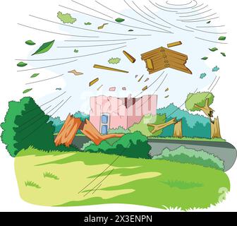 Village hit by a storm vector illustration Stock Vector