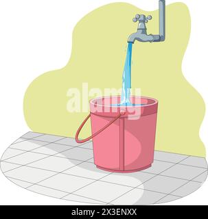 Save Water with Water Falling from Tap Graphic Vector Illustration Stock Vector