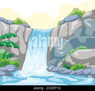Waterfall at the Lake Vector Illustration Stock Vector