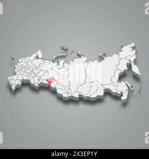 Tyumen region highlighted in red on a grey Russia 3d map Stock Vector