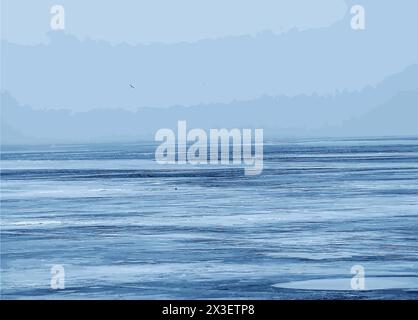 Vector illustration of an icy river surface. Texture of ice and water ...