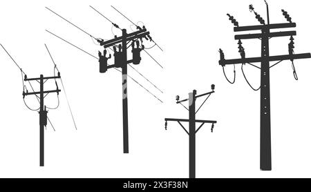 Electric pole silhouette, Utility pole silhouette, Electric pole, Power lines pole silhouette, Power pole silhouette Stock Vector