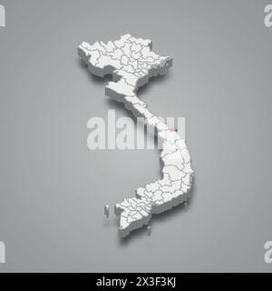 Da Nang region highlighted in red on a grey Vietnam 3d map Stock Vector