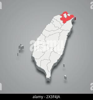 New Taipei City division highlighted in red on a grey Taiwan 3d map Stock Vector