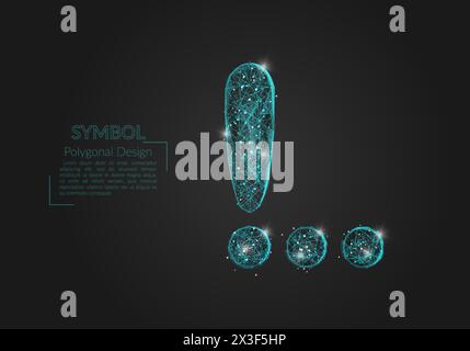 Abstract isolated blue image of a exclamation mark. Polygonal illustration looks like stars in the blask night sky in spase or flying glass shards. Di Stock Vector