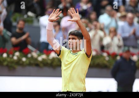Madrid, Spain. 26th Apr, 2024. Tennisplayer Carlos Alcaraz during Masters Series Madrid in Madrid on Wednesday, 24 April 2024. Credit: CORDON PRESS/Alamy Live News Stock Photo