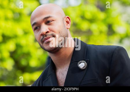 Marl, Germany. 26th Apr, 2024. Actor Malick Bauer walks the red carpet at the 60th Grimme Award ceremony at Theater Marl. Credit: Rolf Vennenbernd/dpa/Alamy Live News Stock Photo