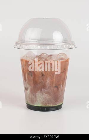 Refreshing summer drink. Colored lemonades,mojito, strawberry in plastic cups with ice. Take away drinks. Stock Photo