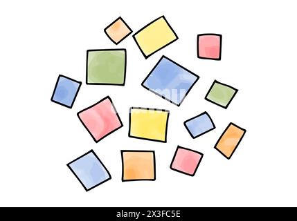 Watercolor doodle element. Multicolored squares, vector illustration. Stock Vector