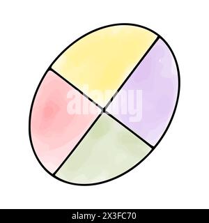 Watercolor doodle element. Circle divided into four colored parts, vector illustration. Stock Vector