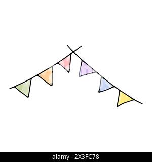 Garland with flags. Watercolor doodle element. Vector illustration. Stock Vector