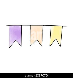 Garland with flags. Watercolor doodle element. Vector illustration. Stock Vector
