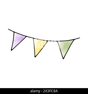 Garland with flags. Watercolor doodle element. Vector illustration. Stock Vector